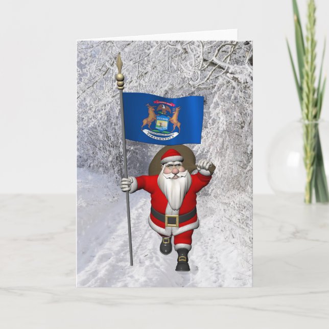 Cartes Pour Fêtes Annuelles Le Père Noël Ensembles Au Michigan (Devant)