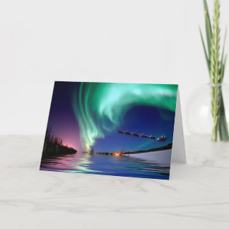 Cartes Pour Fêtes Annuelles Le père noël et les lumières du nord