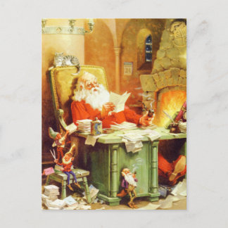 Cartes Pour Fêtes Annuelles Le Père Noël et ses elfes vérifient sa liste