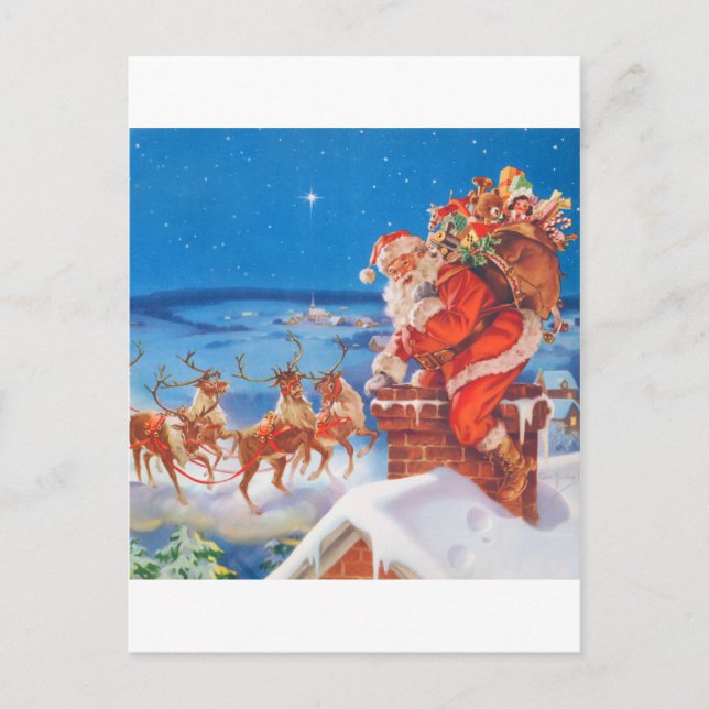 Cartes Pour Fêtes Annuelles Le Père Noël et son puissant renne (Devant)