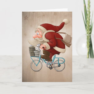 Cartes Pour Fêtes Annuelles Le Père Noël fait du vélo