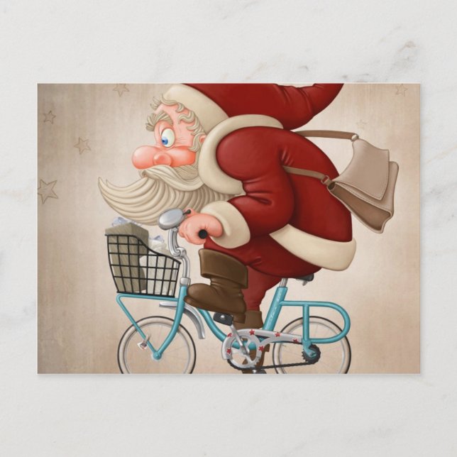 Cartes Pour Fêtes Annuelles Le Père Noël fait du vélo (Devant)
