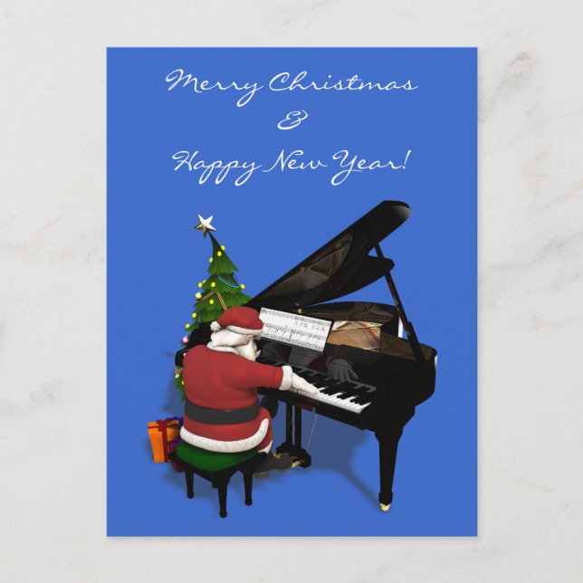 Cartes Pour Fêtes Annuelles Le Père Noël joue au piano (Devant)