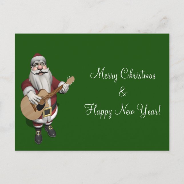 Cartes Pour Fêtes Annuelles Le Père Noël Joue Des Chansons De Noël Sur Sa Guit (Devant)
