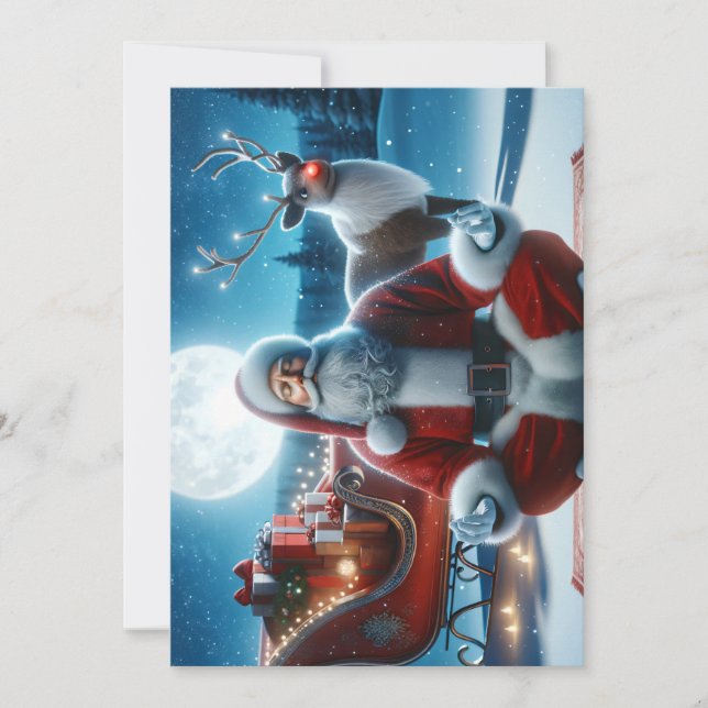Cartes Pour Fêtes Annuelles Le Père Noël Médite Avant Son Voyage Occupé (Devant)