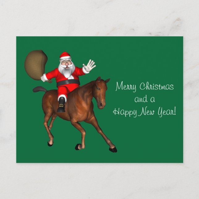 Cartes Pour Fêtes Annuelles Le Père Noël Monte Un Cheval Brown (Devant)