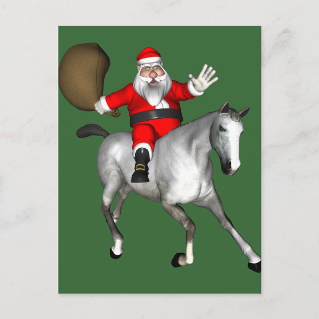 Cartes Pour Fêtes Annuelles Le Père Noël Monte Un Cheval Gris (Devant)