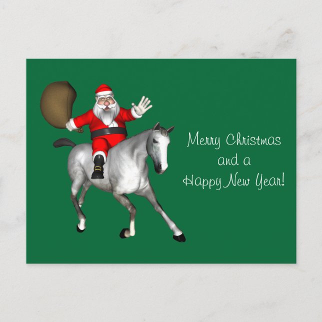 Cartes Pour Fêtes Annuelles Le Père Noël Monte Un Cheval Gris (Devant)