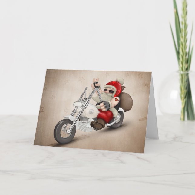 Cartes Pour Fêtes Annuelles Le père noël motorisé (Devant)