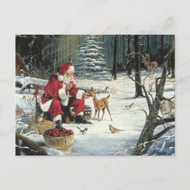 Cartes Pour Fêtes Annuelles Le Père Noël Nourrit Les Animaux (Devant)