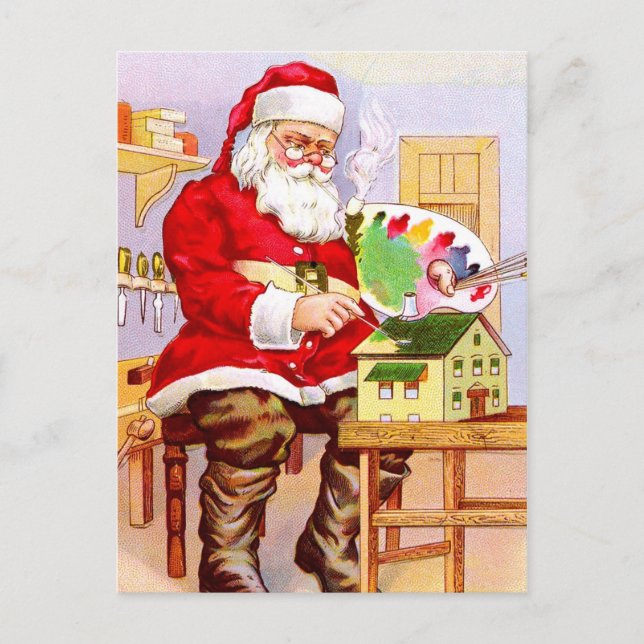 Cartes Pour Fêtes Annuelles Le Père Noël peint une poupée (Devant)