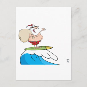 Cartes Pour Fêtes Annuelles Le Père Noël Portant Son Sac En Surfant