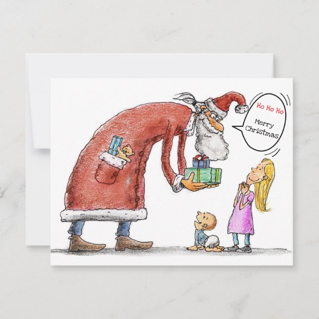 Cartes Pour Fêtes Annuelles Le Père Noël remet des cadeaux aux enfants (Devant)
