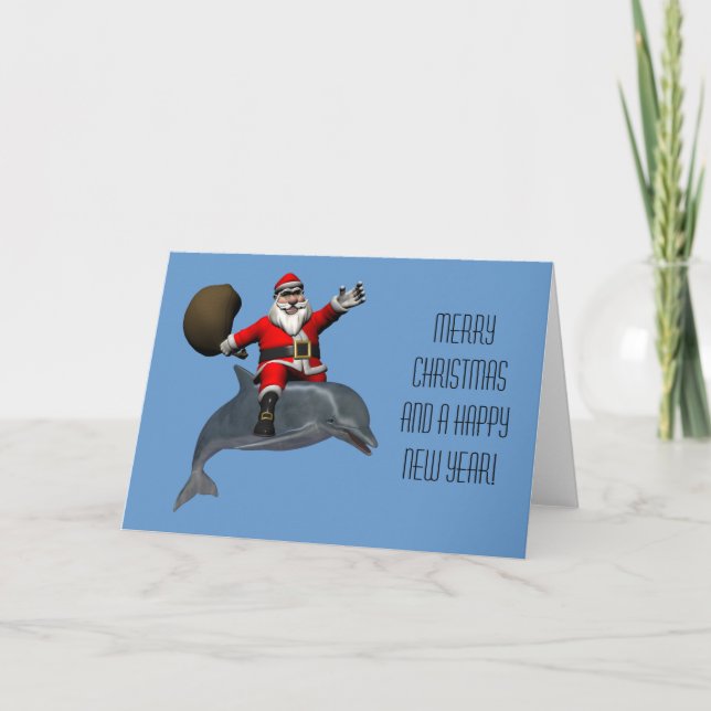 Cartes Pour Fêtes Annuelles Le Père Noël roule sur le dauphin (Devant)