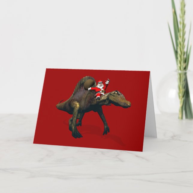 Cartes Pour Fêtes Annuelles Le Père Noël Se Rend Sur Le Spinosaure (Devant)