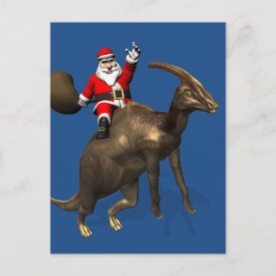 Cartes Pour Fêtes Annuelles Le Père Noël Se Rend Sur Parasaurolophus