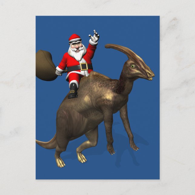 Cartes Pour Fêtes Annuelles Le Père Noël Se Rend Sur Parasaurolophus (Devant)