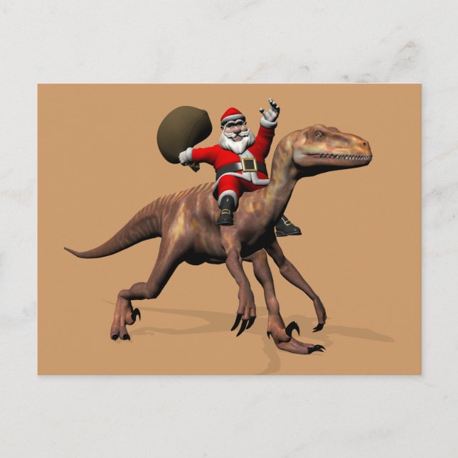 Cartes Pour Fêtes Annuelles Le Père Noël Se Trouve Sur Deinonychus (Devant)