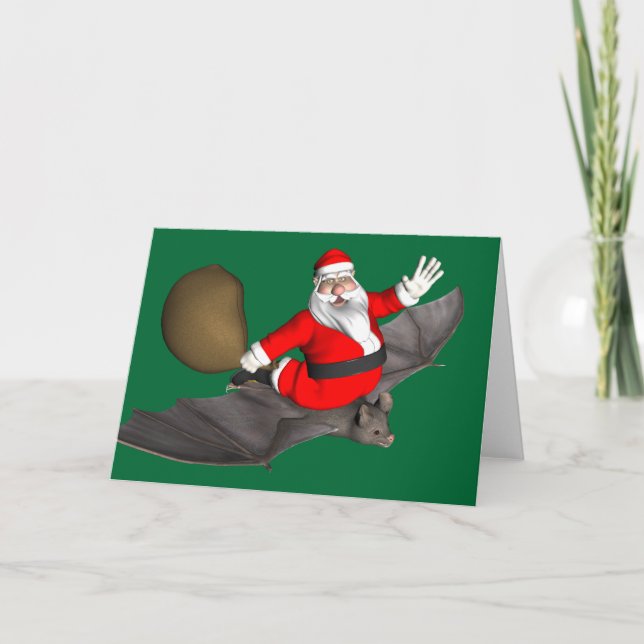 Cartes Pour Fêtes Annuelles Le Père Noël sur la chauve-souris volante (Devant)