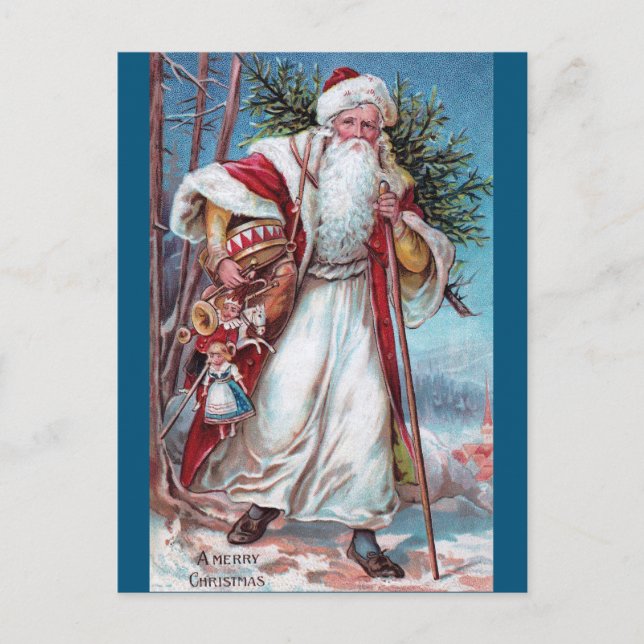 Cartes Pour Fêtes Annuelles Le Père Noël Sur Son Chemin (Devant)