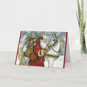 Cartes Pour Fêtes Annuelles Le Père Noël vintage Nourrit Son Cheval Blanc