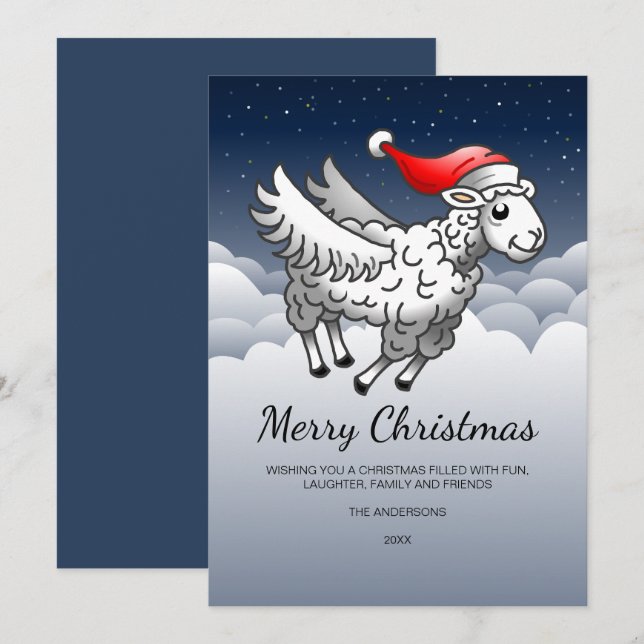 Cartes Pour Fêtes Annuelles Le Père Noël vole des moutons de Noël (Devant / Derrière)