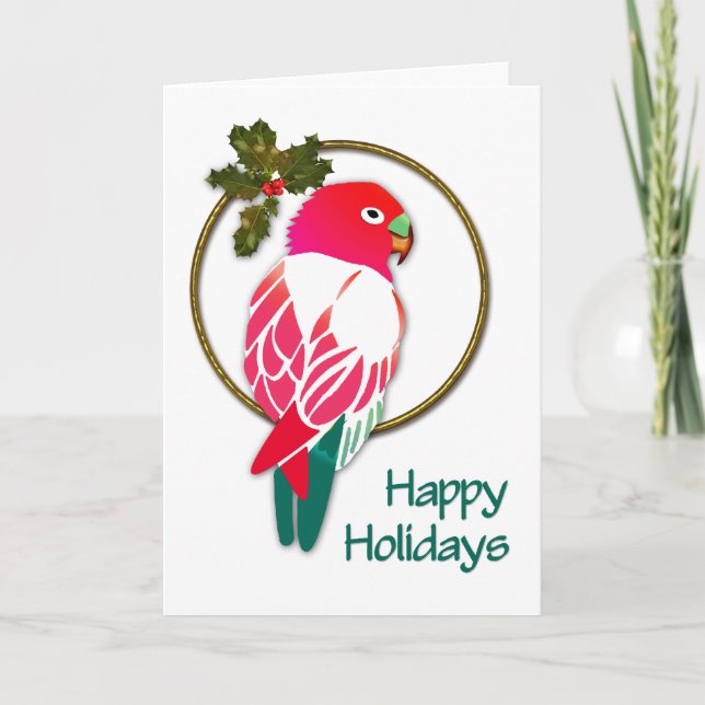 Cartes Pour Fêtes Annuelles Le perroquet de Noël tropical avec Holly (Devant)