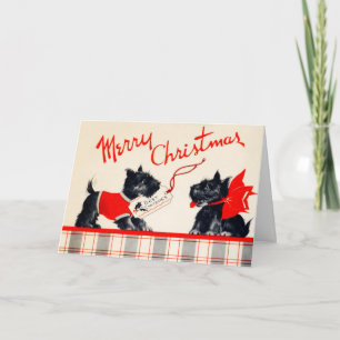 Cartes Pour Fêtes Annuelles Le plaid vintage Scotty poursuit le Joyeux Noël