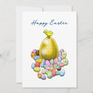 Cartes Pour Fêtes Annuelles Le poussin de Pâques et l'œuf de Pâques en or