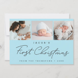 Cartes Pour Fêtes Annuelles Le premier Noël de bébé Collage photo bleu Moderne