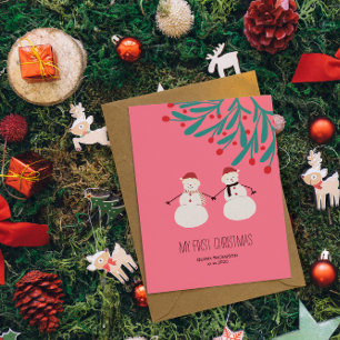 Cartes Pour Fêtes Annuelles Le Premier Noël de Bébé - Duo de Bonhomme de Neige