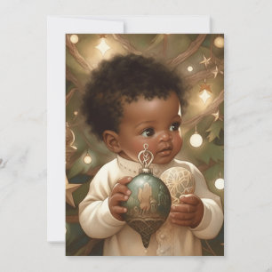 Cartes Pour Fêtes Annuelles Le regard captivé de Noël du bébé noir