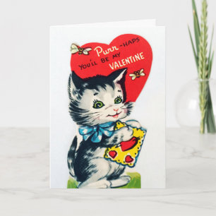 Cartes Pour Fêtes Annuelles Le rétro chat vintage de Valentine ajoutent la