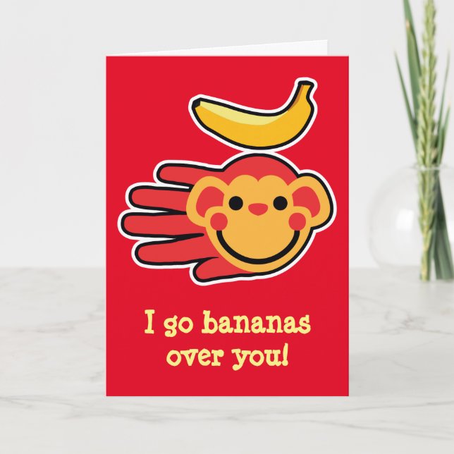 Cartes Pour Fêtes Annuelles Le singe de Valentine je vais des bananes (Devant)