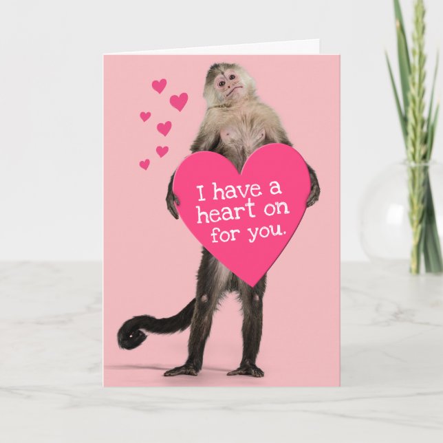 Cartes Pour Fêtes Annuelles Le singe mignon a "le coeur" - Saint Valentin (Devant)
