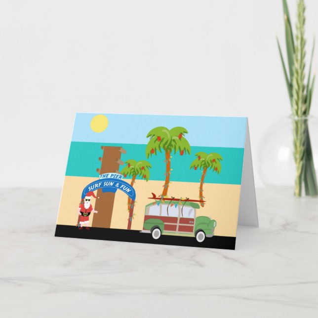 Cartes Pour Fêtes Annuelles Le surf de Noël (Devant)