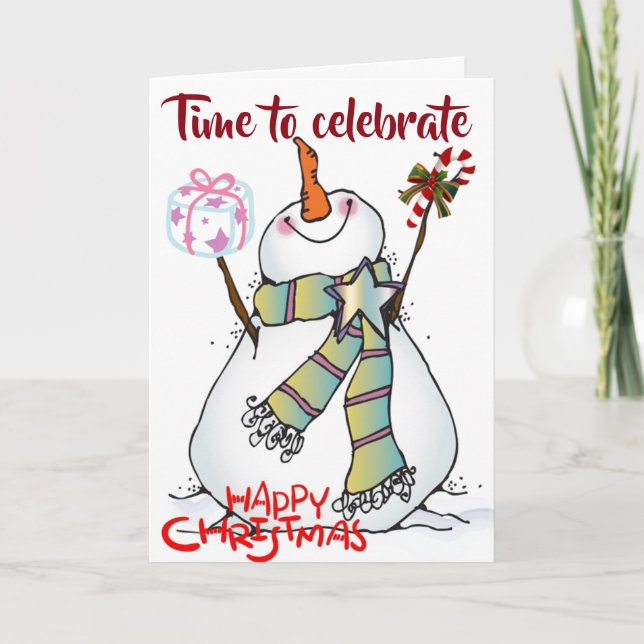CARTES POUR FÊTES ANNUELLES **LE TEMPS DE CÉLÉBRER** DIT SNOWMAN C'EST NOËL (Devant)