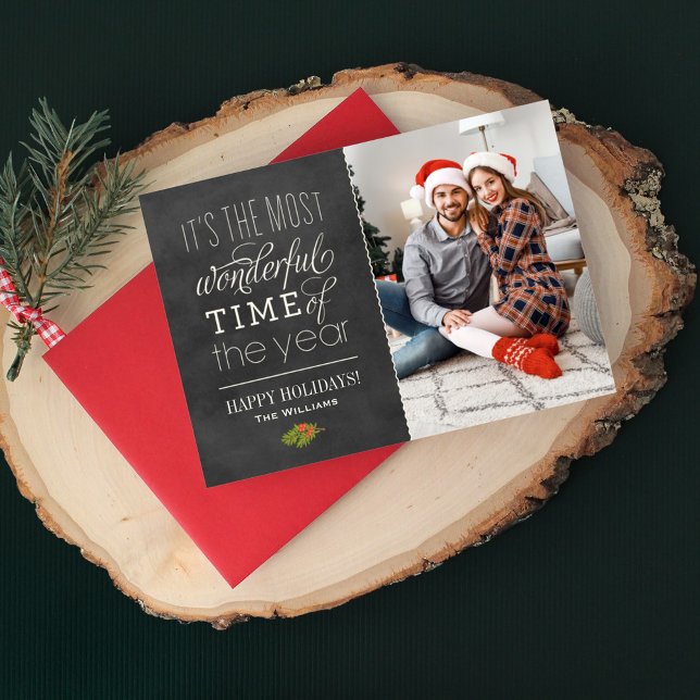 Cartes Pour Fêtes Annuelles Le Temps le plus Merveilleux Rustic Chalkboard Pho (Créateur téléchargé)