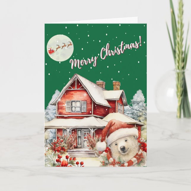 Cartes Pour Fêtes Annuelles "Le vol nocturne du Père Noël" (Devant)