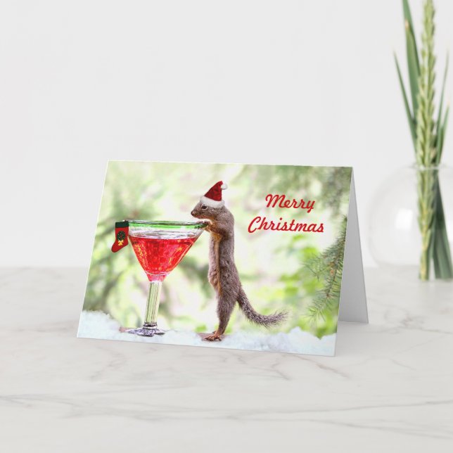 Cartes Pour Fêtes Annuelles L'écureuil de Noël à Happy Hour (Devant)