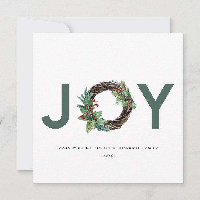 CARTES POUR FÊTES ANNUELLES L'ÉLÉGANT HOLLY BERRY GREEN RED JOY WREATH NOËL (Devant)