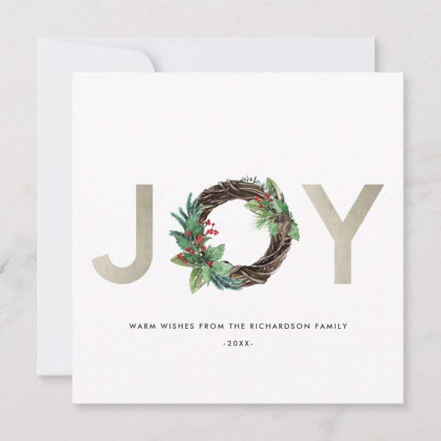 CARTES POUR FÊTES ANNUELLES L'ÉLÉGANTE HOLLY BERRY SILVER JOY WREATH NOËL (Devant)