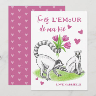 Cartes Pour Fêtes Annuelles Lemur avec Tulipes Amour romantique Drôle Citation