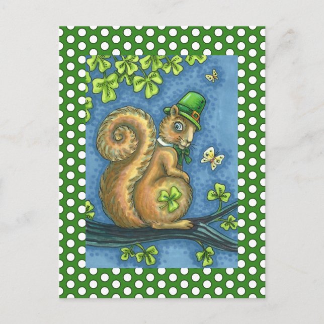 CARTES POUR FÊTES ANNUELLES LEPRECHAUN SQUIRREL, ST. LA JOURNÉE DE PATRICK (Devant)