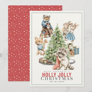 Cartes Pour Fêtes Annuelles Les animaux des bois rassemblent l'arbre de Noël