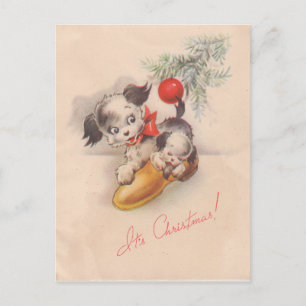 Cartes Pour Fêtes Annuelles Les années 1940 Vintage ses Chiens de Noël