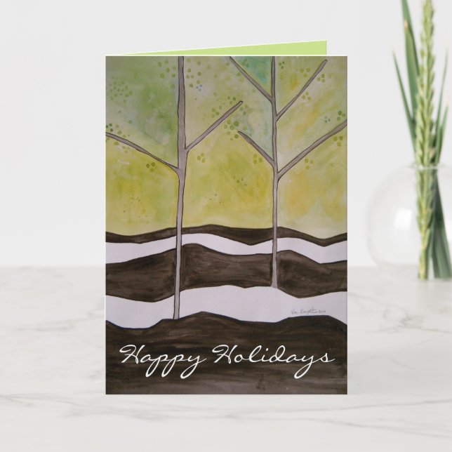 Cartes Pour Fêtes Annuelles Les arbres d'hiver modernes sont heureux (Devant)