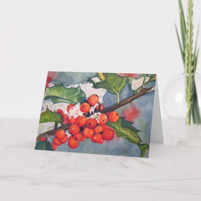 Cartes Pour Fêtes Annuelles Les baies de Holly dans la neige (Devant)