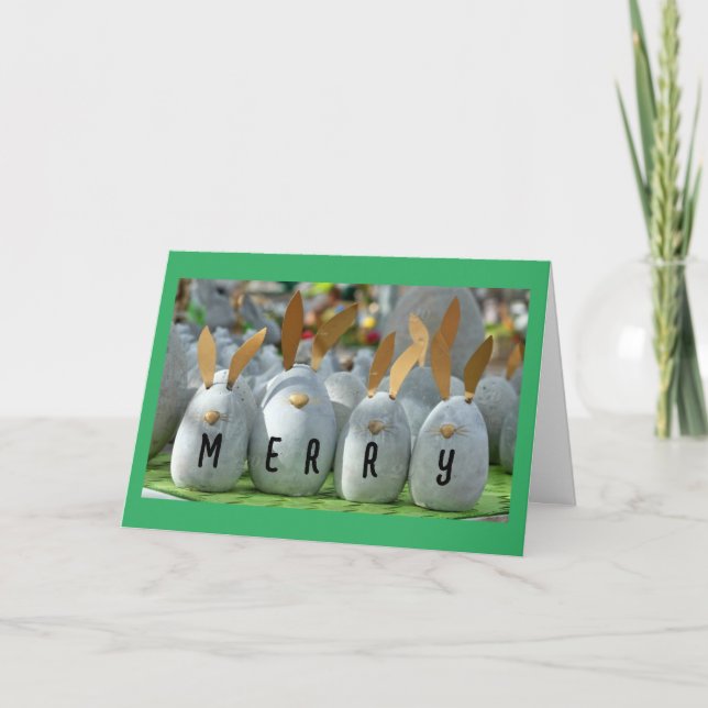 CARTES POUR FÊTES ANNUELLES LES BUNNIES SONT ICI POUR DIRE MERRY NOËL (Devant)