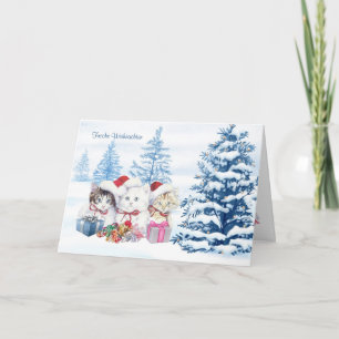 Cartes Pour Fêtes Annuelles Les chatons de Père Noël, arbres, présente Noël